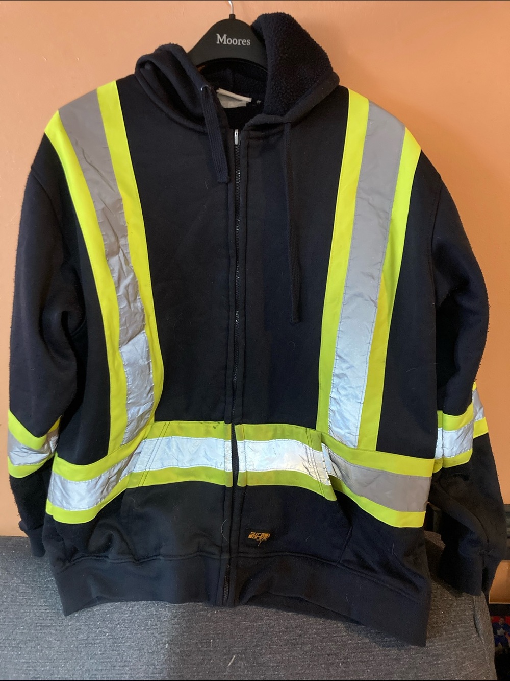Black High-Visibility Zip Hoodie Jacket with Yellow Reflective Striping